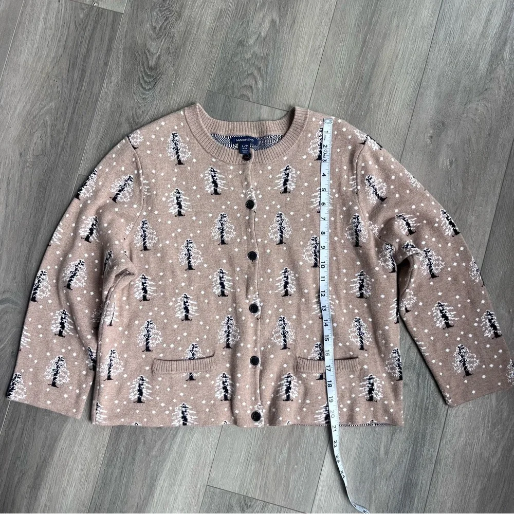 Vintage Lands End Womens Size LP Snow Tree All Over Print Knit Cardigan Sweater - Picture 7 of 9